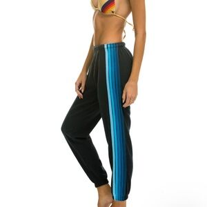 Aviator Nation Black and Blue Track Pants with Signature Stripes